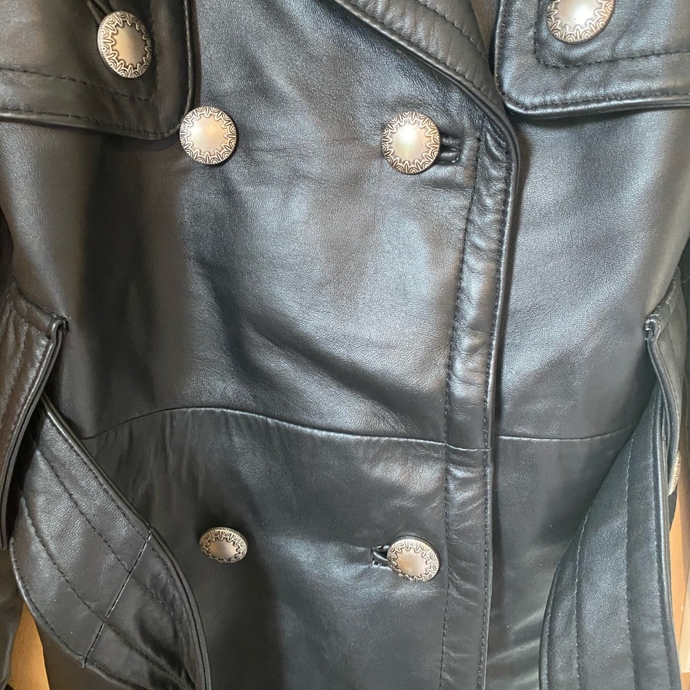 Black Double-Breasted Leather Jacket - Picture 2 of 8